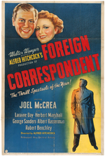 ALFRED HITCHCOCK "FOREIGN CORRESPONDENT" PAPER-BACKED MOVIE POSTER.