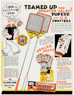 "POPEYE FLY SWATTER" WITH CUT-OUTS & RETAILER'S SALES SHEET.