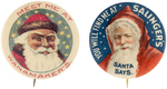 WANAMAKER'S AND SALINGER'S PAIR OF STARRY NIGHT SANTA BUTTONS.