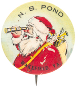 SANTA WITH HAND HELD TELESCOPE RARE BUTTON.