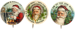 THREE SUPERB COLOR SANTA BUTTONS INCLUDING BON MARCH, SEATTLE.