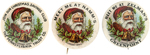 COLORFUL 19TH CENTURY STYLE SANTA DESIGN ON THREE SCARCE BUTTONS.