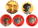 WILD BILL HICKOK AND JINGLES GROUP OF FIVE 1950s TV PROGRAM BUTTONS.