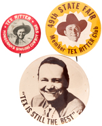 TEX RITTER THREE RARE BUTTONS FOR FAMOUS SINGING COWBOY.