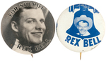 REX BELL TWO RARE BUTTONS FOR 1928 FOX STUDIO STAR AND 1950s LOS ANGELES TV.