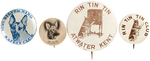 SILVER KING PLUS THREE RIN TIN TIN BUTTONS FROM THE EARLY 1930s.