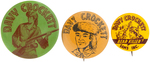 DAVY CROCKETT THREE RARE BUTTONS ALL WITH HIM FACING LEFT.