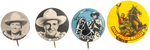 GENE AUTRY FOUR ENGLISH OR AUSTRALIAN SCARCE BUTTONS FROM THE 1940s INTO THE EARLY 1950s.