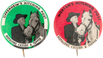 HOPPY AND TOPPER PAIR OF RARE SPONSOR BUTTONS IN GREEN AND RED.