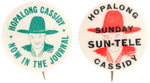 HOPALONG CASSIDY PAIR OF RARE NEWSPAPER COMIC STRIP AD BUTTONS.