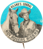 ROY ROGERS RARE CLUB BUTTON WITH SPONSOR NAME.