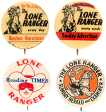 LONE RANGER FOUR NEWSPAPER COMIC PROMOTION BUTTONS.