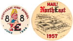 PAIR OF NORTHEAST GRADUATION BUTTONS WITH ONE PICTURING OZARK IKE'S GIRLFRIEND DINAH.