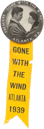 RARE BUTTON FROM THE "PREMIERE 'GONE WITH THE WIND' ATLANTA, GA." WITH RIBBON.