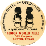 LONDON WOOLEN MILLS, TEXAS, MIRROR SHOWING TWO BLACK KIDS ON POTS ACCENTED BY DICE.