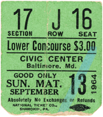 THE BEATLES 1964 BALTIMORE CONCERT TICKET STUB.