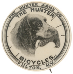 "THE HUNTER ARMS CO." 1896 BUTTON PROMOTING THEIR BICYCLES.