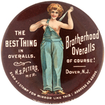 "BROTHERHOOD OVERALLS" CHOICE COLOR MIRROR SHOWING YOUNG WOMAN WITH BARE BREASTS.