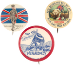 CANADIAN PAIR OF WWI BUTTONS PLUS CLASSIC UNCLE SAM "PREPAREDNESS."