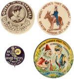 FOUR GRAPHIC CARNIVAL BUTTONS FROM MICHIGAN SPANNING 1898-1910.