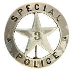 "SPECIAL POLICE" METAL BADGE WITH STAMPED "1899" DATE ON REVERSE.