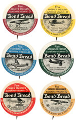 BOND BREAD EARLY 1930s COMPLETE SET OF SIX AIRPLANE AND PILOT BUTTONS.