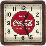 "DRINK COCA-COLA IN BOTTLES" WOOD-FRAMED SELECTO WALL CLOCK.