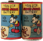 "USA LITE MICKEY MOUSE BATTERY" PAIR & VINTAGE AD.