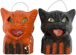 HALLOWEEN CATS ON FENCE LANTERN PAIR.