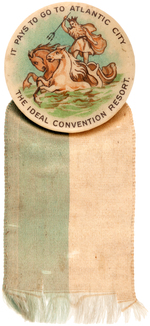 ATLANTIC CITY C. 1900 PROMOTION BUTTON WITH RARELY SEEN RIBBON.