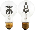 MASONIC & SHRINERS AEROLUX FILAMENT LIGHTBULB PAIR.