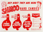 SHMOO CANDY SIGN, BOX & PRIZES LOT.