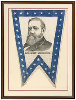 IMPOSING 1888 CAMPAIGN "BENJAMIN HARRISON" TEXTILE BANNER.