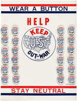 "KEEP U.S. OUT OF WAR" COMPLETE STORE DISPLAY CARD OF BUTTONS.