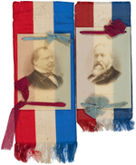 PAIR OF 1888 HARRISON AND CLEVELAND RIBBONS WITH CELLO PORTRAITS.