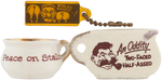 THREE ANTI-STALIN NOVELTIES INCLUDING TWO POTTIES AND A LUGGAGE TAG.