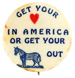 EARLY PATRIOTIC REBUS BUTTON FEATURING HEART AND ASS.