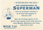 "THE ADVENTURES OF SUPERMAN" WOR 710 RADIO PROMOTIONAL CARD.