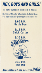 "SUPERMAN" WOR 710 RADIO PROMOTIONAL CARD.