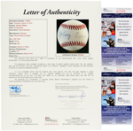 JOHNNY CARSON, JOAN RIVERS & DAVID LETTERMAN SIGNED BASEBALL TRIO.