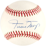 HANK AARON & WILLIE MAYS SINGLE-SIGNED BASEBALL PAIR.