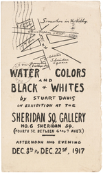 RARE POSTCARD FROM STUART DAVIS FIRST SOLO EXHIBITION IN GREENWICH VILLAGE NEW YORK.