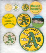 OAKLAND ATHLETICS PAGE #115 ALL MUCHINSKY BOOK PLATE BUTTONS PLUS UNLISTED 6".