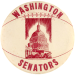 WASHINGTON SENATORS RARE LARGE BUTTON FROM MUCHINSKY BOOK PLUS UNLISTED VARIETY.