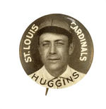 "HUGGINS/ST. LOUIS CARDINALS" LARGE LETTER BUTTON FROM SWEET CAPORAL CIGARETTES.