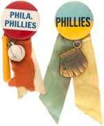 PHILLIES FIRST TWO MUCHINSKY BOOK PLATE EXAMPLE BUTTONS INCLUDING RARITY.