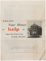 RARE "ENLIST YOUR MONEY HELP OPEN THE PRISON GATE FOR DEBS" BROCHURE W/COMMUNIST LABOR PARTY STAMP.