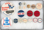 18 BASEBALL NEWSPAPER AND PUBLICATIONS RELATED MUCHINSKY COLLECTION BUTTONS.