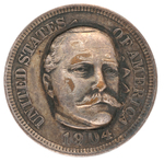 UNUSUAL ALTON B. PARKER STUD BACK HIGH RELIEF PORTRAIT ON INDIAN HEAD PENNY.