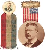 RARE "FREMONT CLUB" ROOSEVELT PORTRAIT BUTTON AND LARGE REAL PHOTO INAUGURAL RIBBON BADGE.